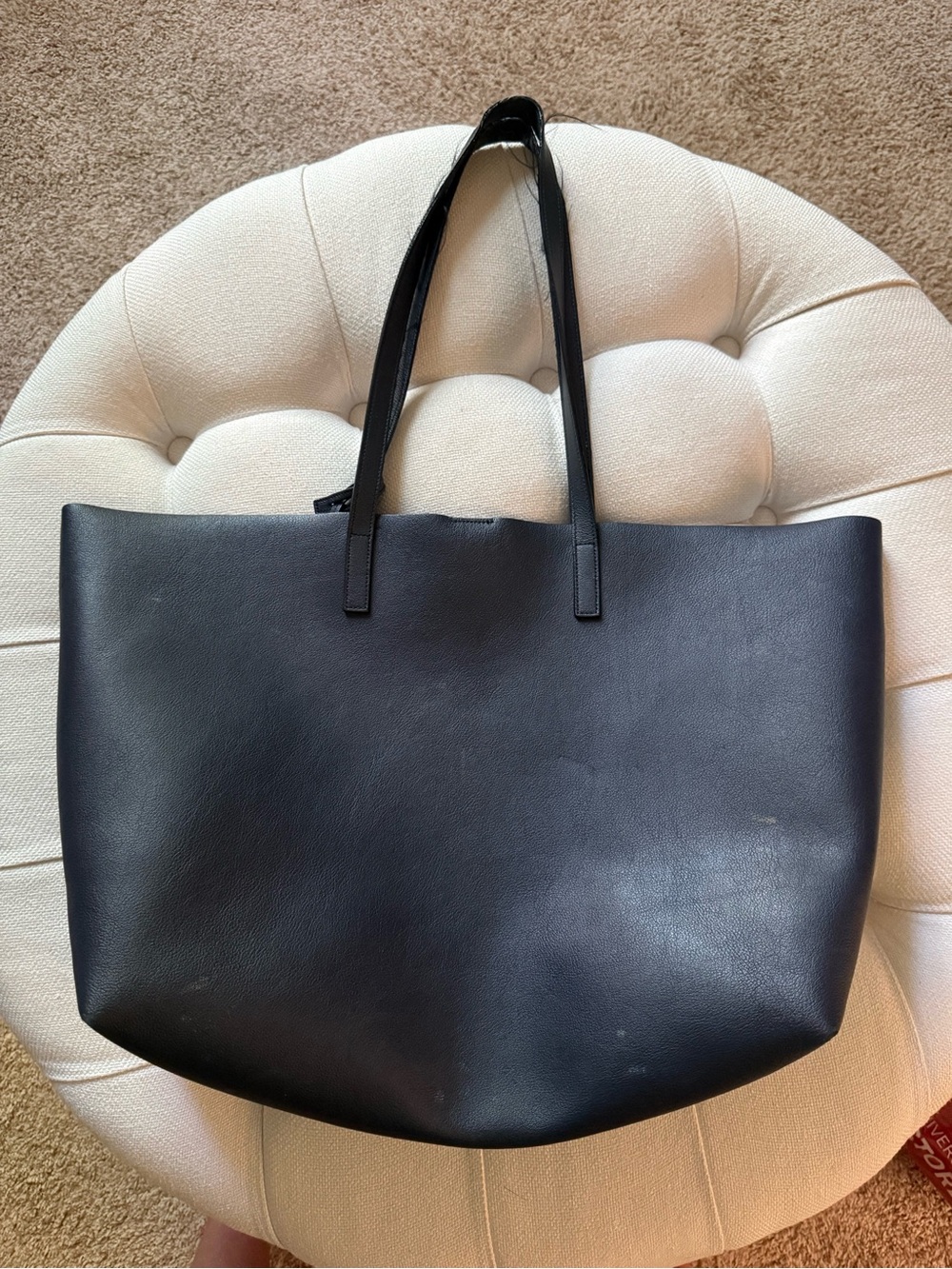 Yves Saint Laurent Navy Leather Shopping Tote with Gold YSL Tag & Inner Clutch - Picture 3 of 11